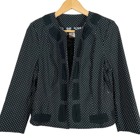Cabi Open Front Blazer Crop Jacket Polka Dot Ribbon Trim Career Casual - 10 - Picture 1 of 5